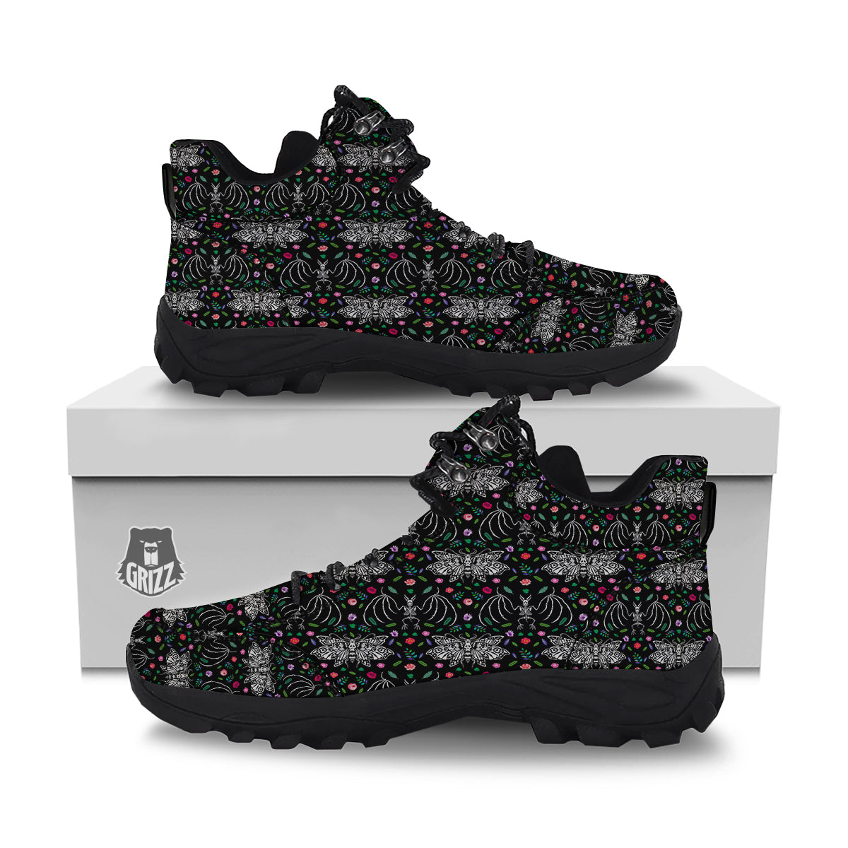 Butterflies And Skeletons of Bats Print Pattern Hiking Shoes-grizzshop