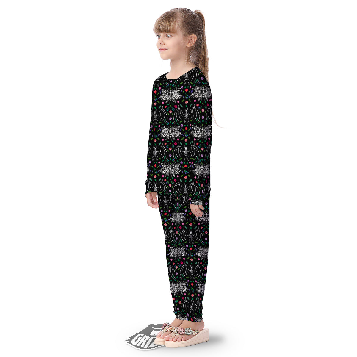 Butterflies And Skeletons of Bats Print Pattern Kid's Pajamas-grizzshop