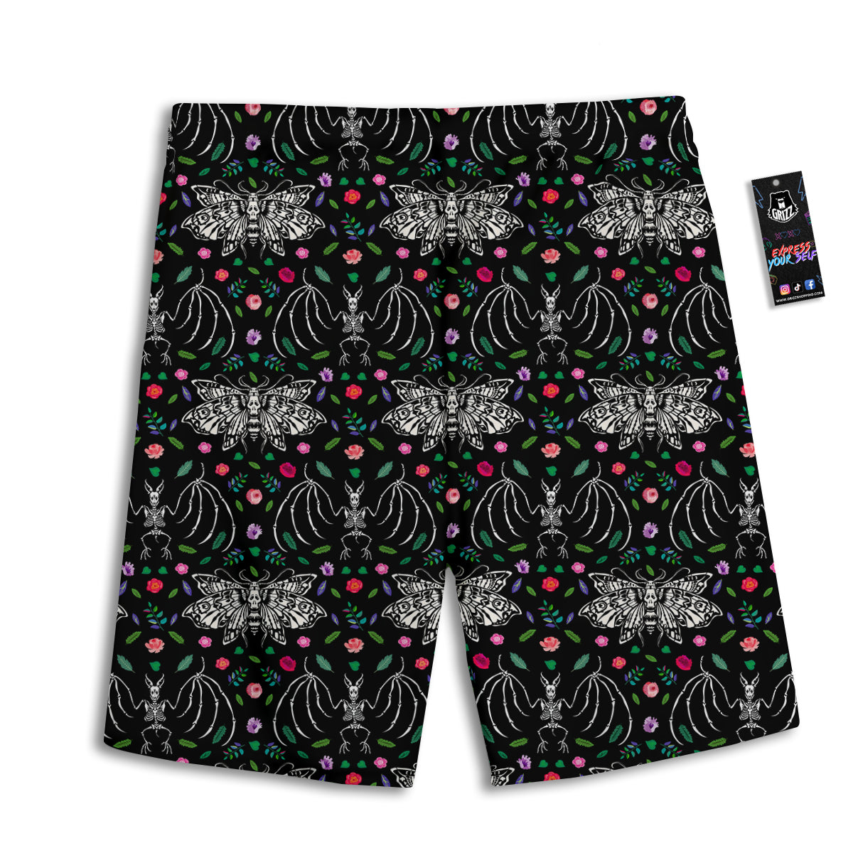 Butterflies And Skeletons of Bats Print Pattern Men's Athletic Shorts