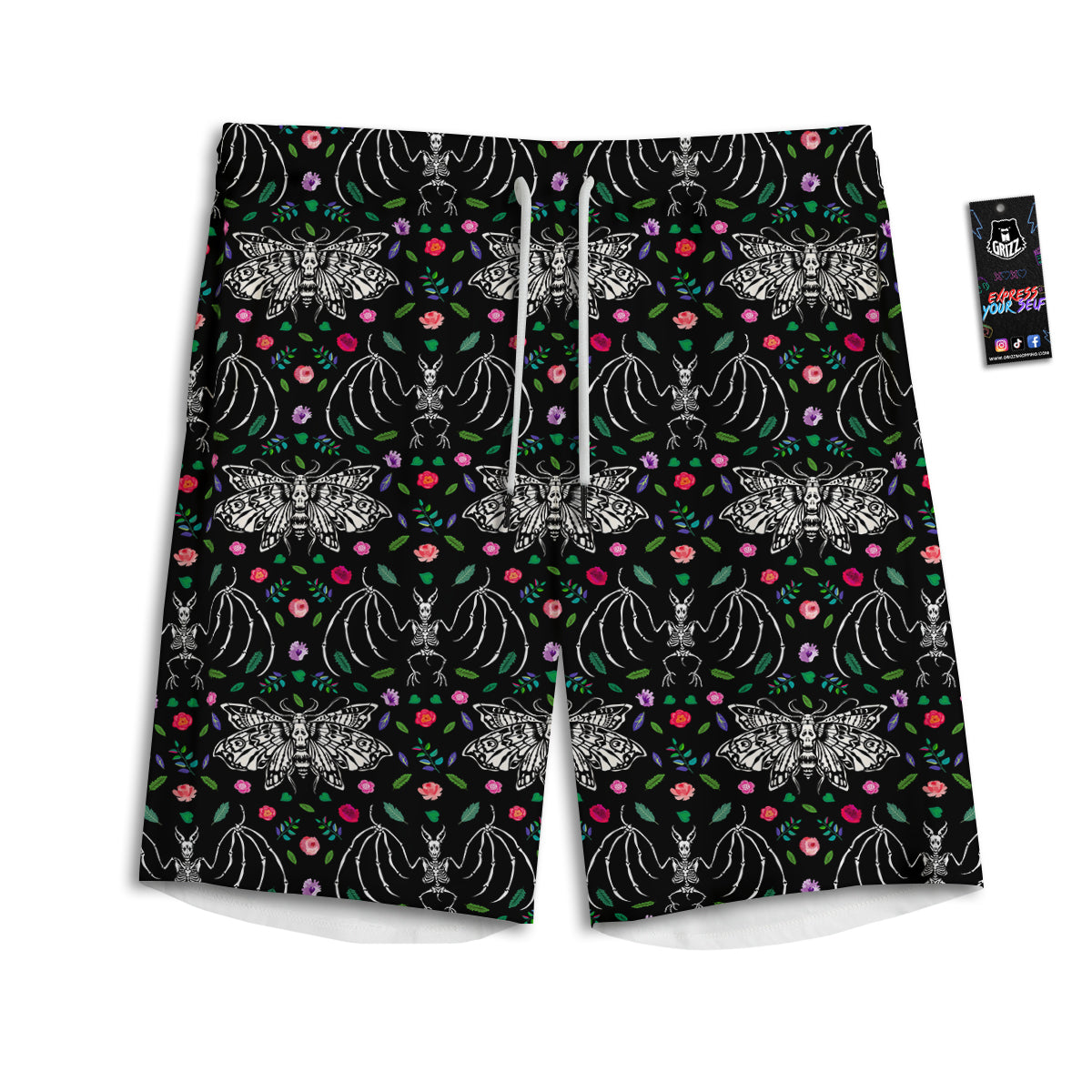Butterflies And Skeletons of Bats Print Pattern Men's Athletic Shorts