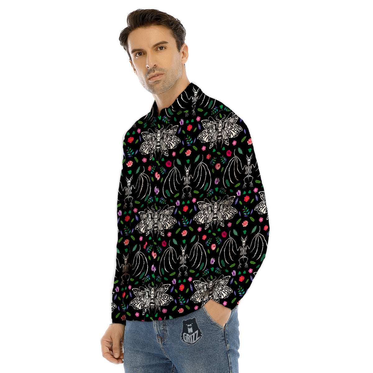 Butterflies And Skeletons of Bats Print Pattern Men's Dress Shirts-grizzshop