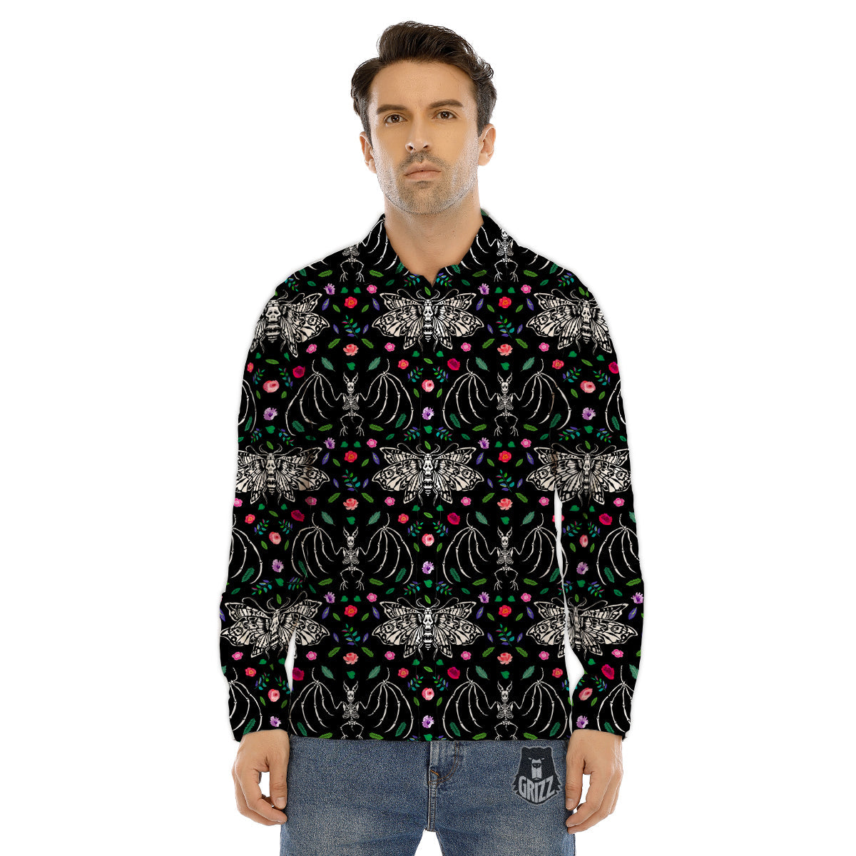 Butterflies And Skeletons of Bats Print Pattern Men's Dress Shirts-grizzshop