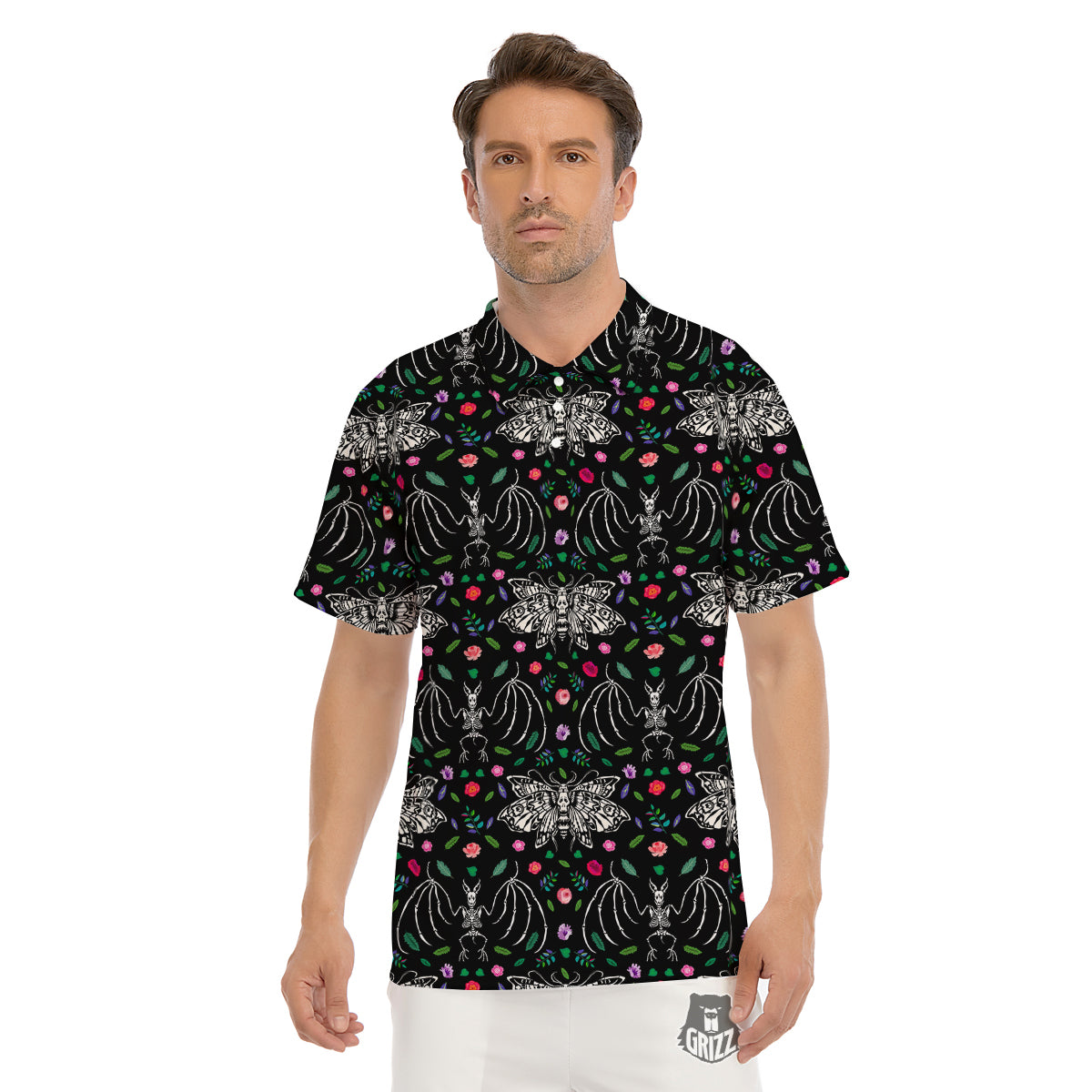 Butterflies And Skeletons of Bats Print Pattern Men's Golf Shirts-grizzshop