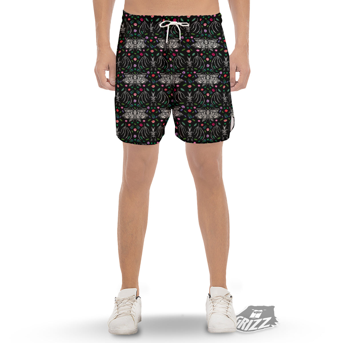 Butterflies And Skeletons of Bats Print Pattern Men's Gym Shorts-grizzshop