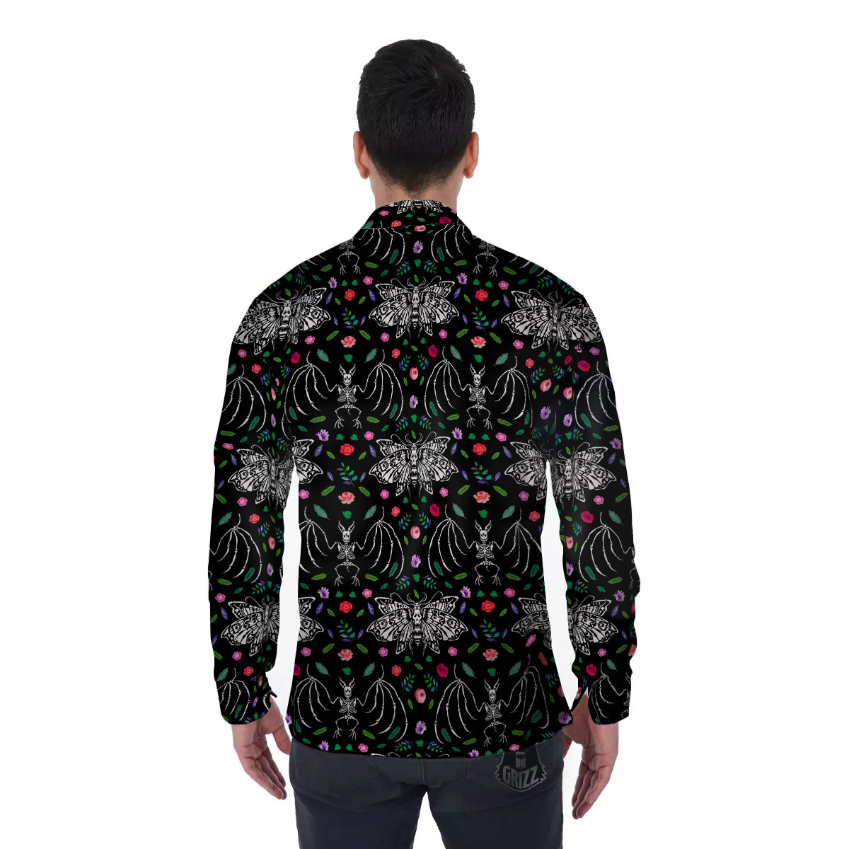 Butterflies And Skeletons of Bats Print Pattern Men's Long Sleeve Shirts-grizzshop