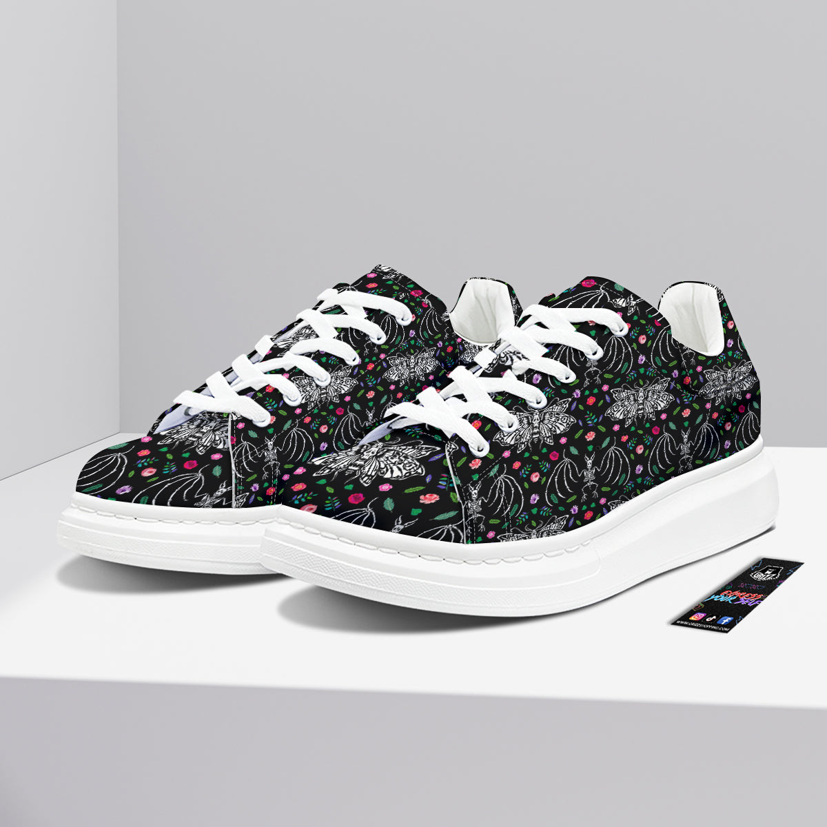 Butterflies And Skeletons of Bats Print Pattern Platform Shoes-grizzshop