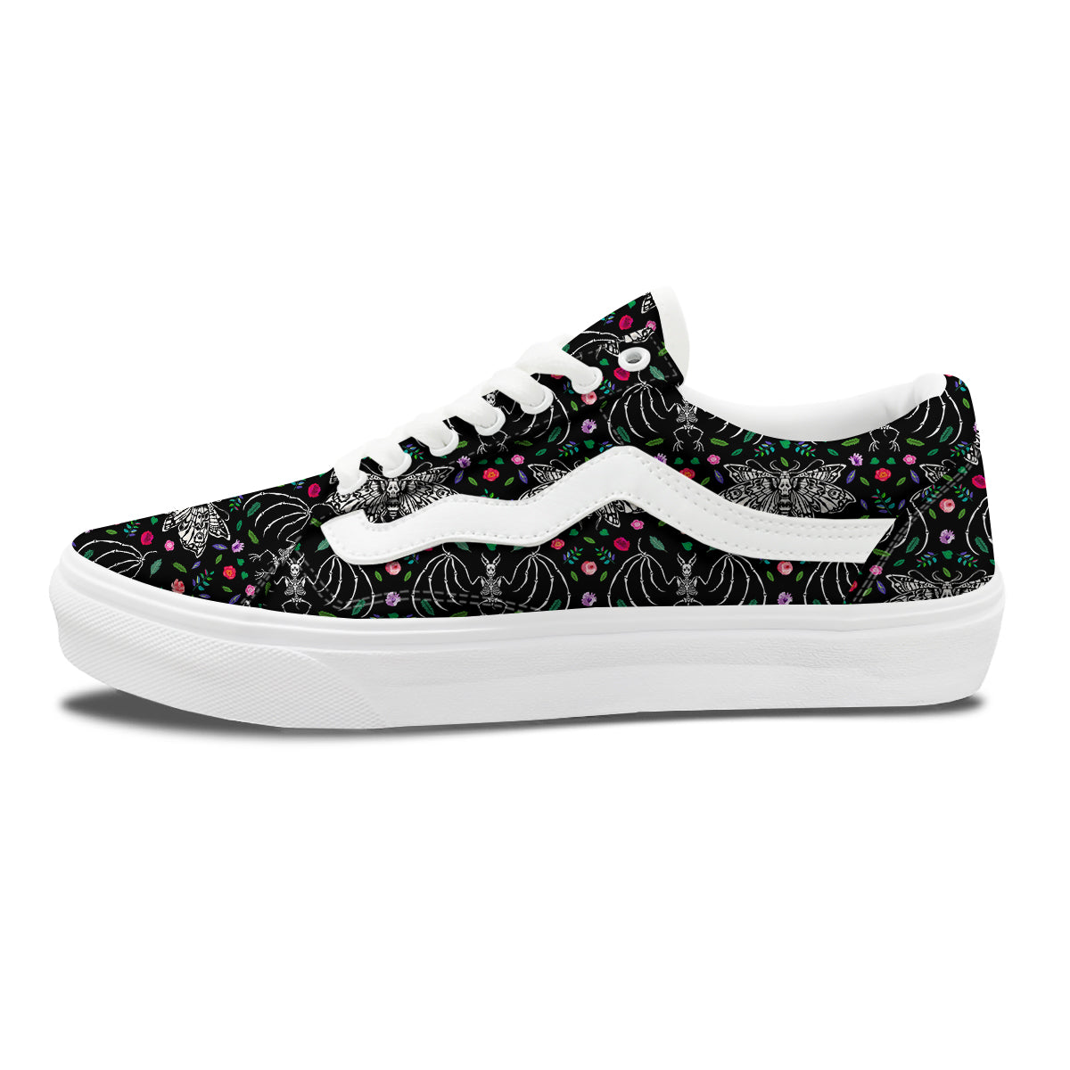 Butterflies And Skeletons of Bats Print Pattern Skate Shoes-grizzshop