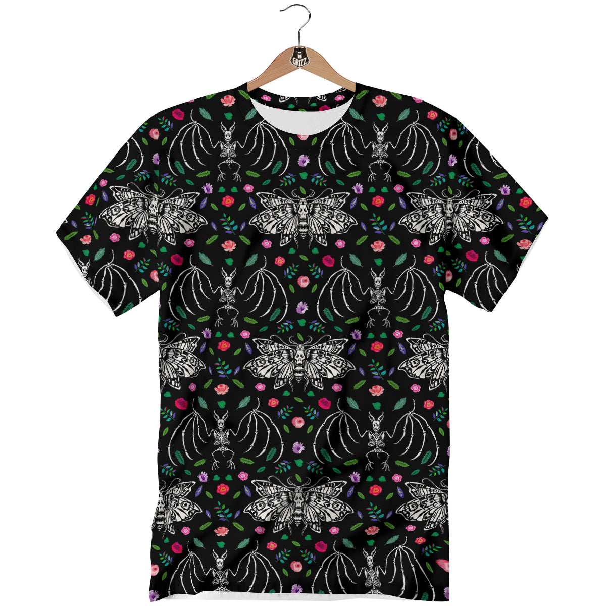 Butterflies And Skeletons of Bats Print Pattern T-Shirt-grizzshop
