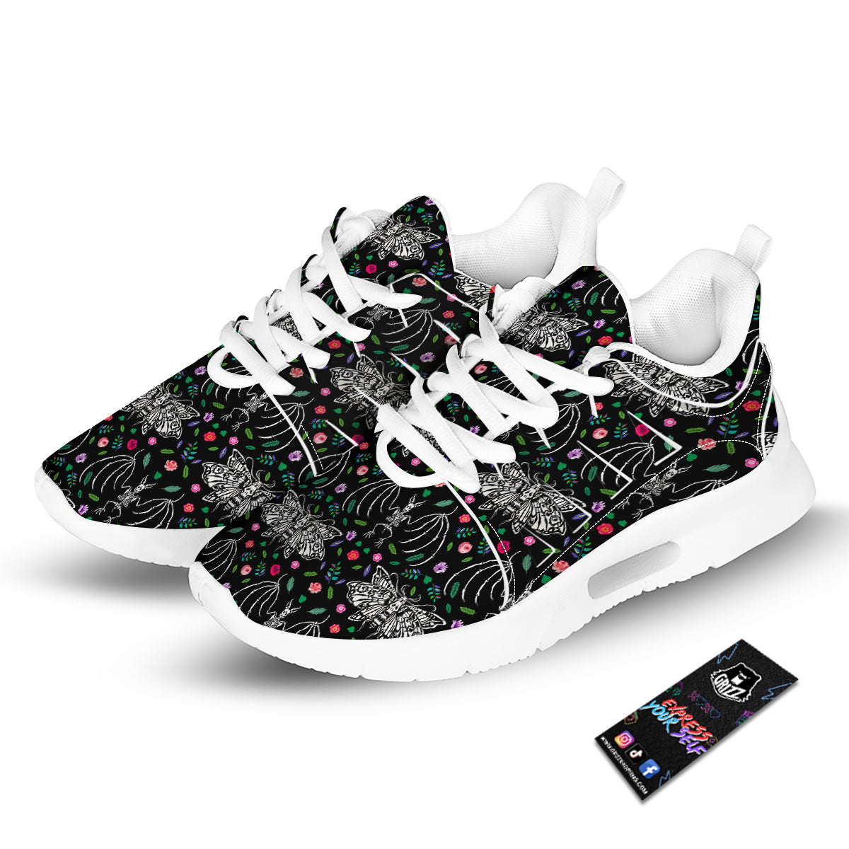 Butterflies And Skeletons of Bats Print Pattern Tennis Shoes-grizzshop