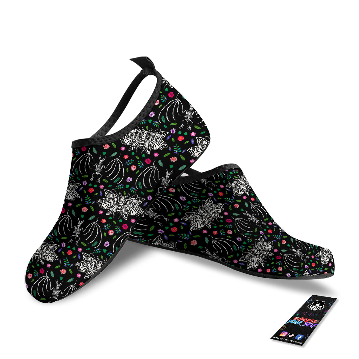 Butterflies And Skeletons of Bats Print Pattern Water Shoes-grizzshop