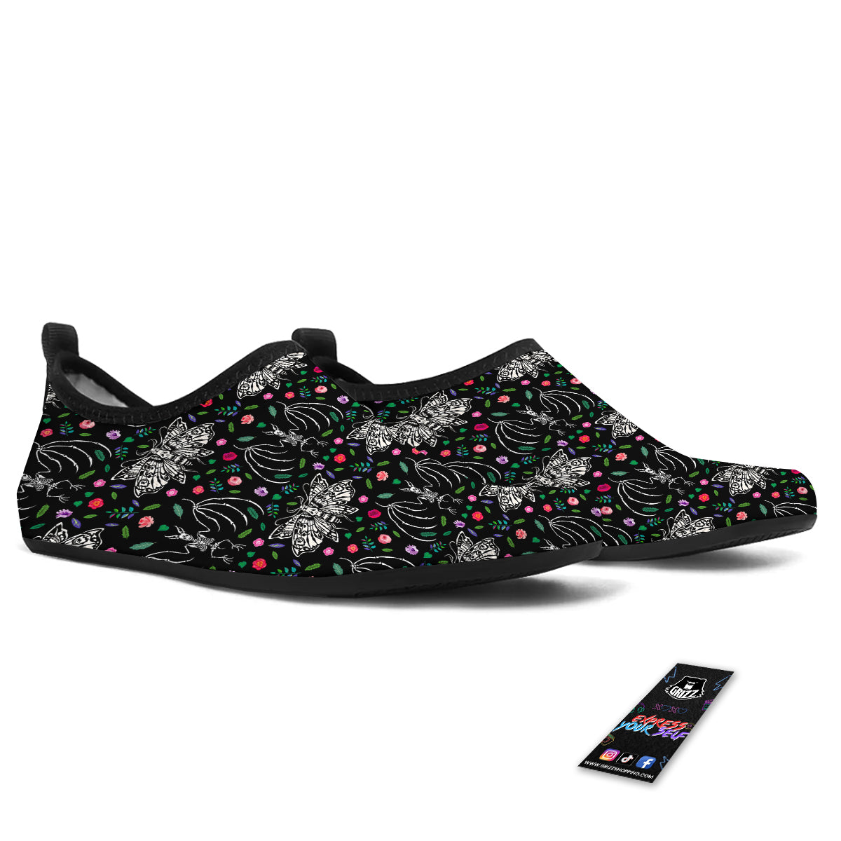 Butterflies And Skeletons of Bats Print Pattern Water Shoes-grizzshop