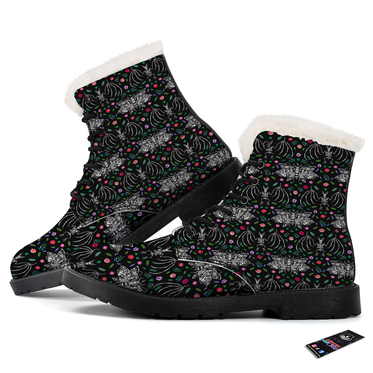 Butterflies And Skeletons of Bats Print Pattern Winter Boots-grizzshop