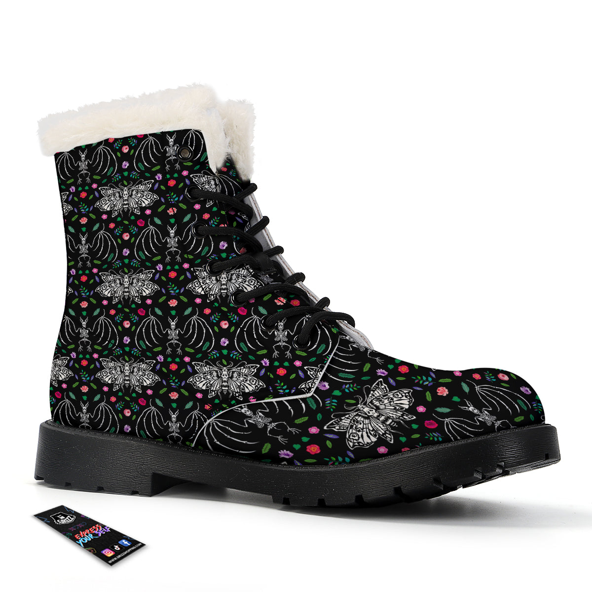 Butterflies And Skeletons of Bats Print Pattern Winter Boots-grizzshop