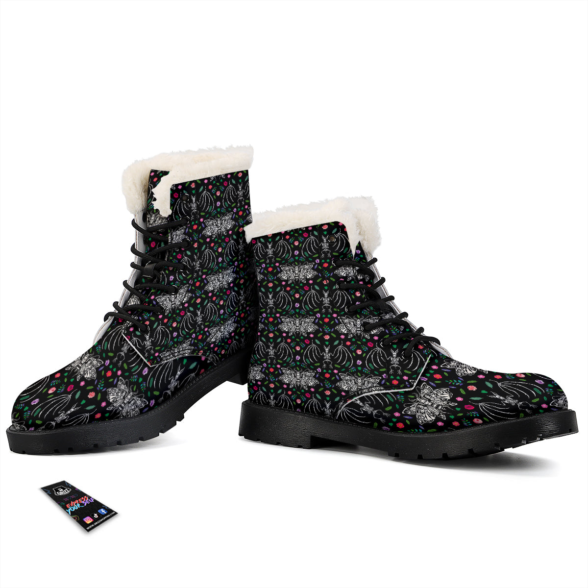 Butterflies And Skeletons of Bats Print Pattern Winter Boots-grizzshop