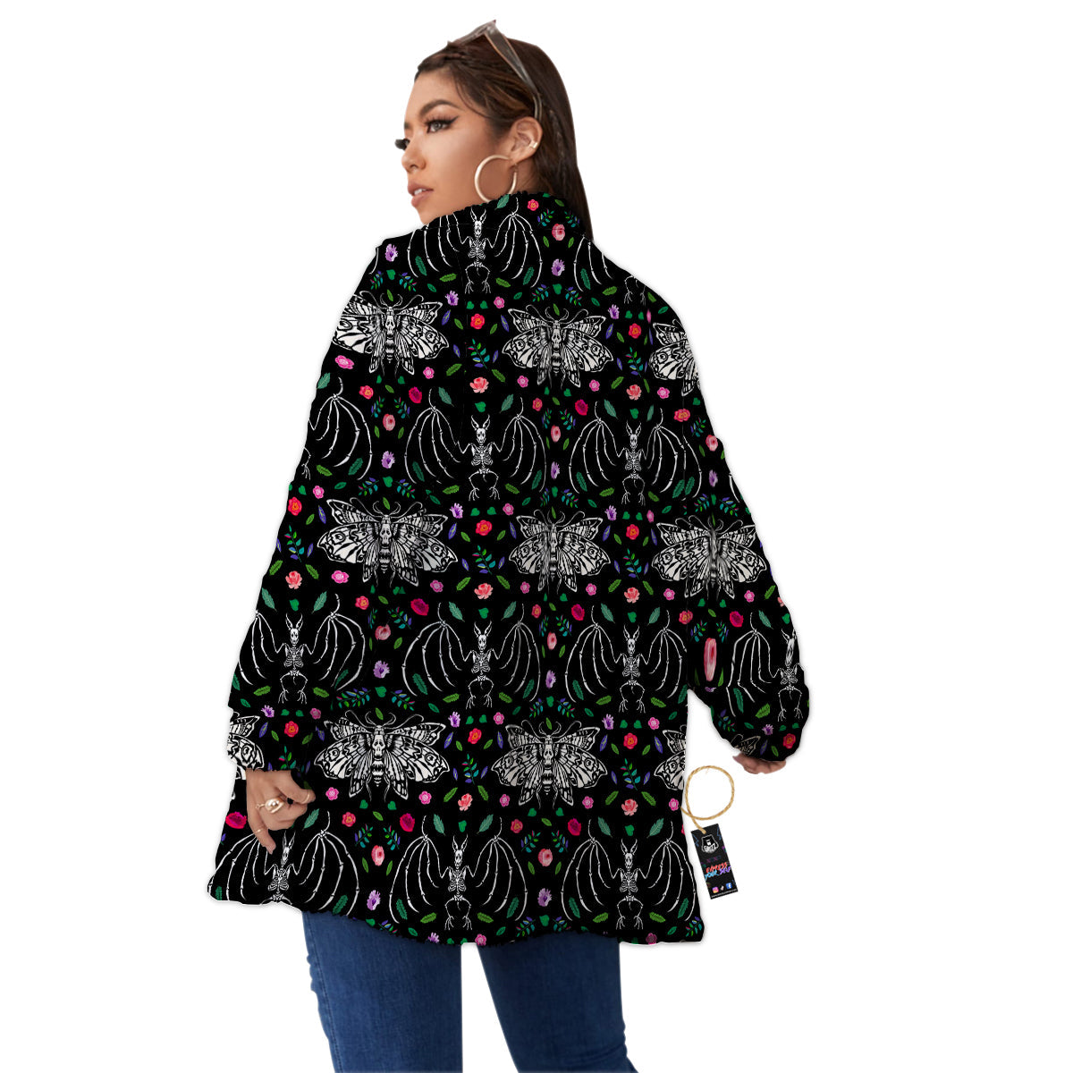Butterflies And Skeletons of Bats Print Pattern Women's Sherpa Jacket-grizzshop