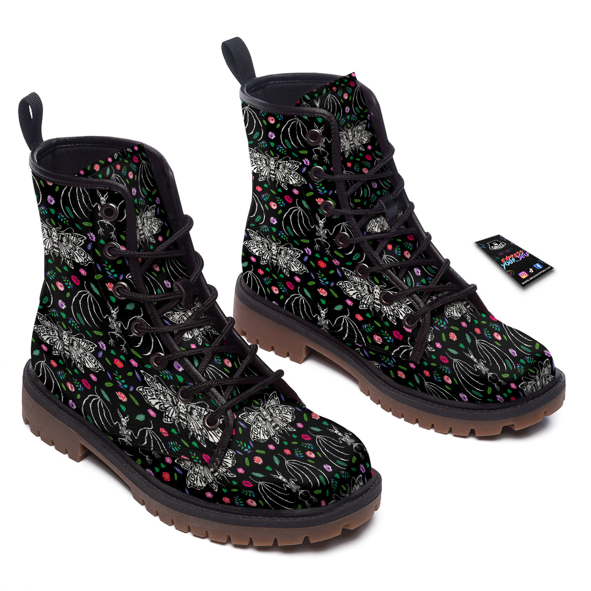 Butterflies And Skeletons of Bats Print Pattern Work Boots-grizzshop