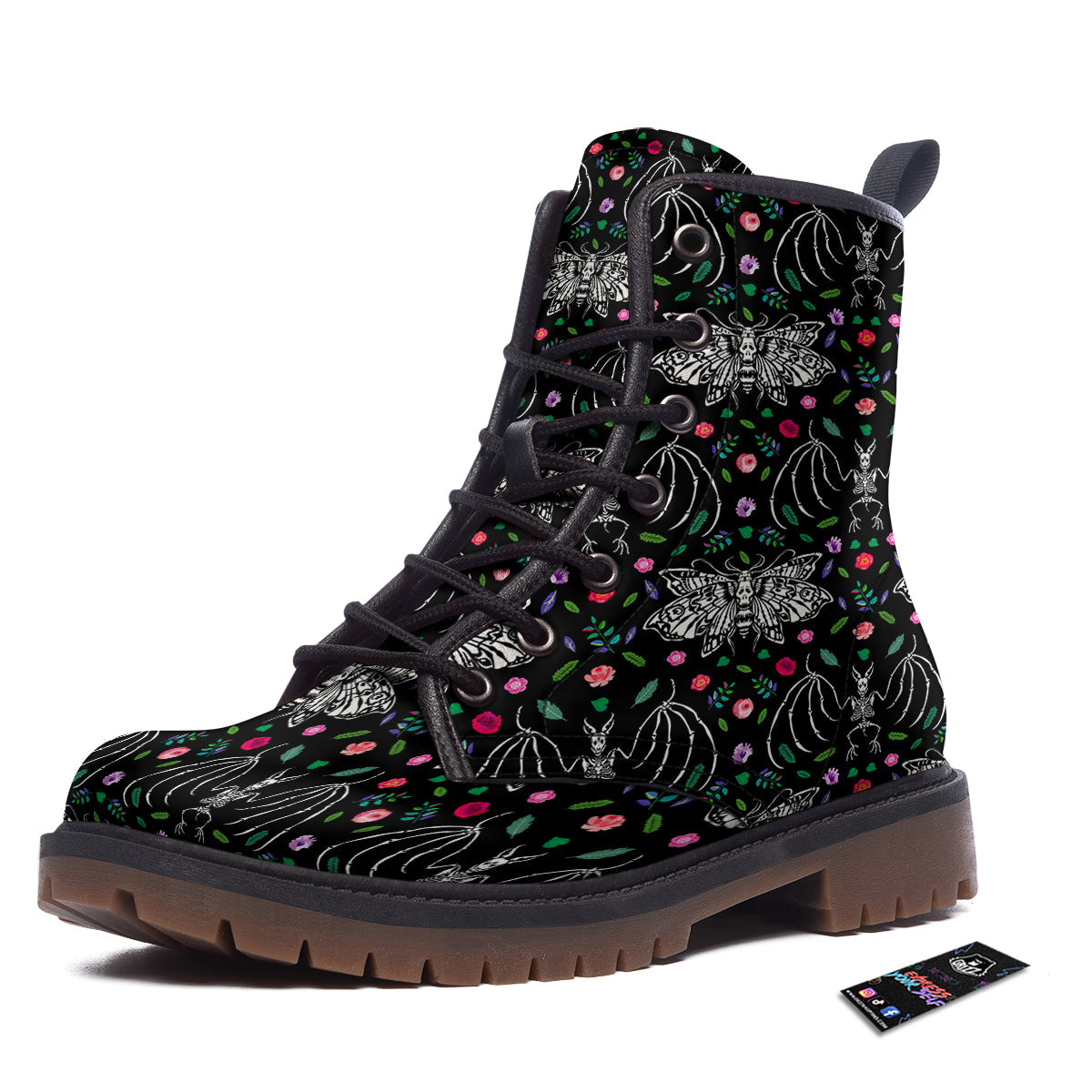 Butterflies And Skeletons of Bats Print Pattern Work Boots-grizzshop