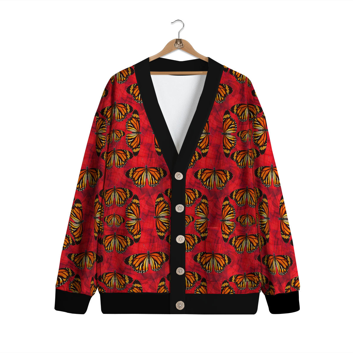 Butterflies Monarch Orange Print Pattern Cardigan-grizzshop