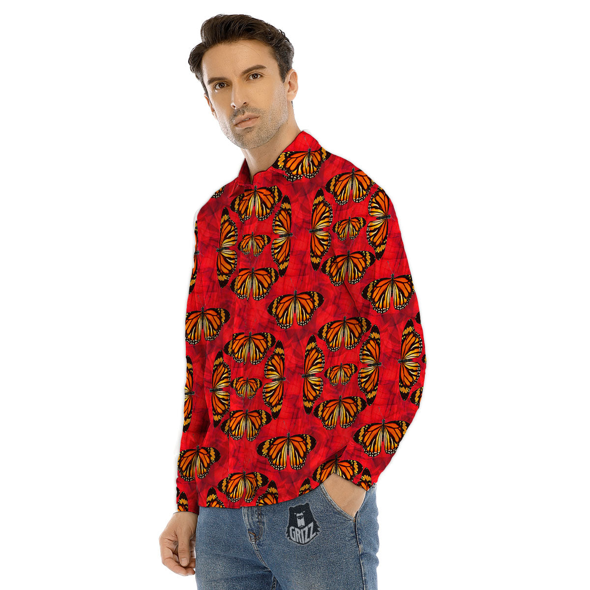 Butterflies Monarch Orange Print Pattern Men's Dress Shirts-grizzshop