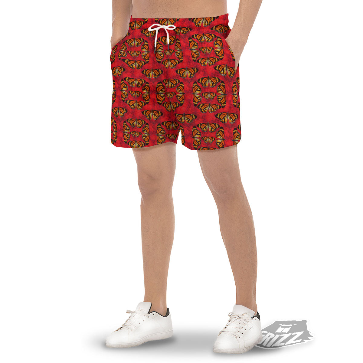Butterflies Monarch Orange Print Pattern Men's Gym Shorts-grizzshop