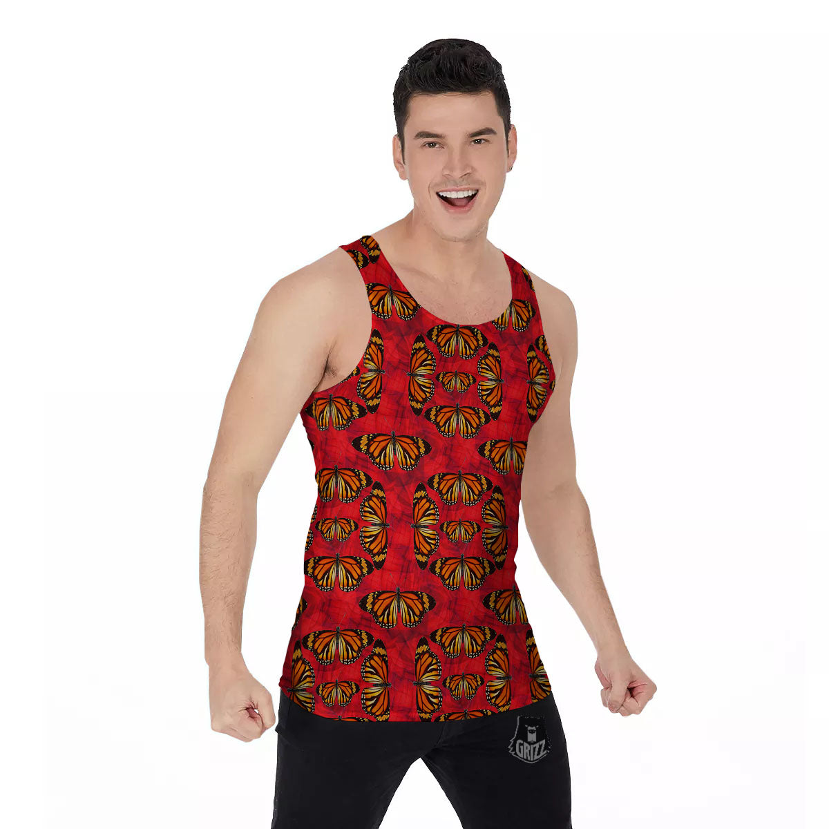 Butterflies Monarch Orange Print Pattern Men's Tank Top-grizzshop