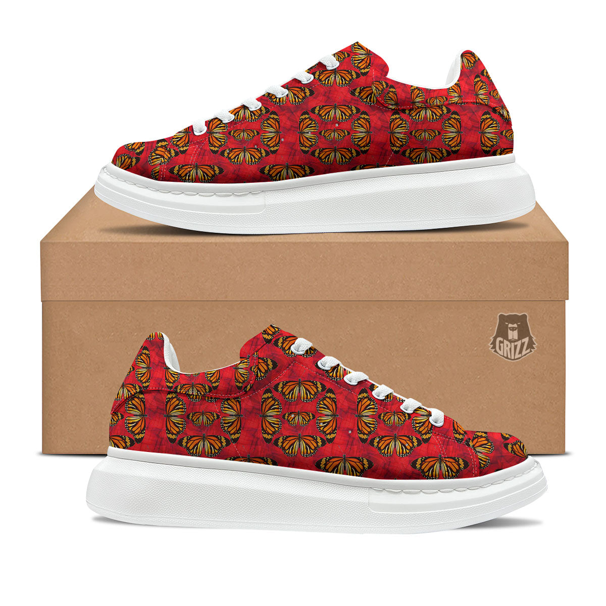 Butterflies Monarch Orange Print Pattern Platform Shoes-grizzshop