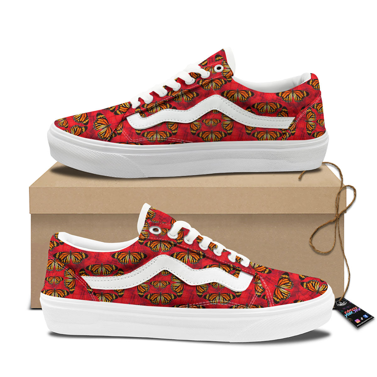 Butterflies Monarch Orange Print Pattern Skate Shoes-grizzshop