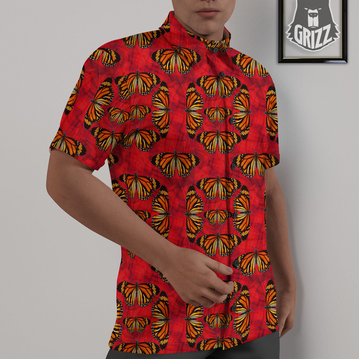 Butterflies Monarch Orange Print Pattern Untucked Shirts-grizzshop