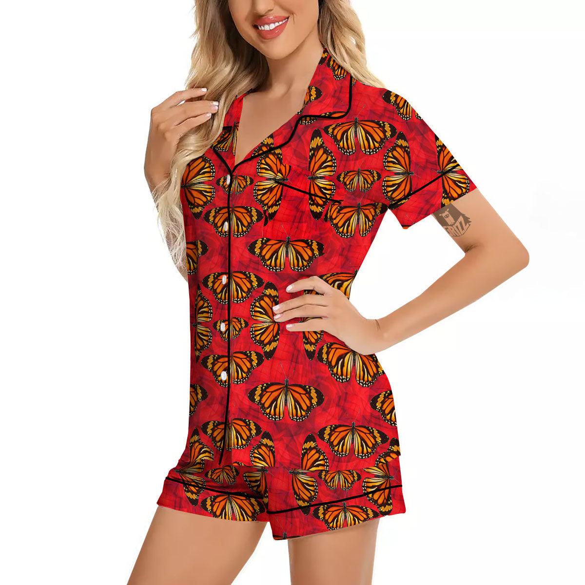 Butterflies Monarch Orange Print Pattern Women Silk Pajamas-grizzshop