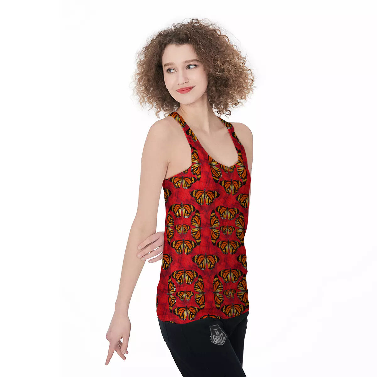 Butterflies Monarch Orange Print Pattern Women's Racerback Tank Top-grizzshop