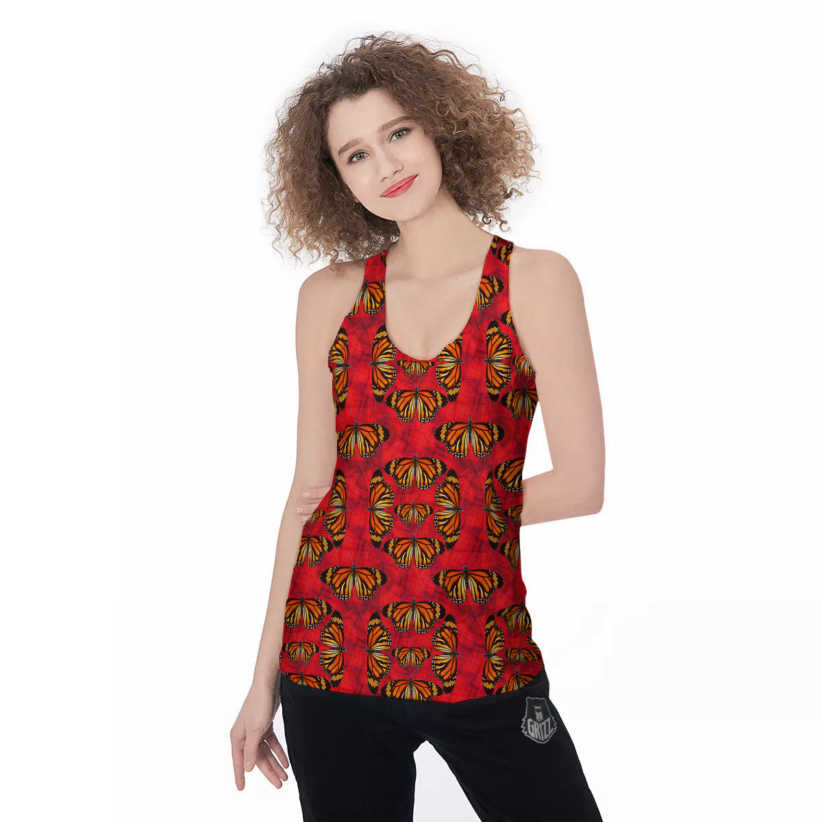Butterflies Monarch Orange Print Pattern Women's Racerback Tank Top-grizzshop