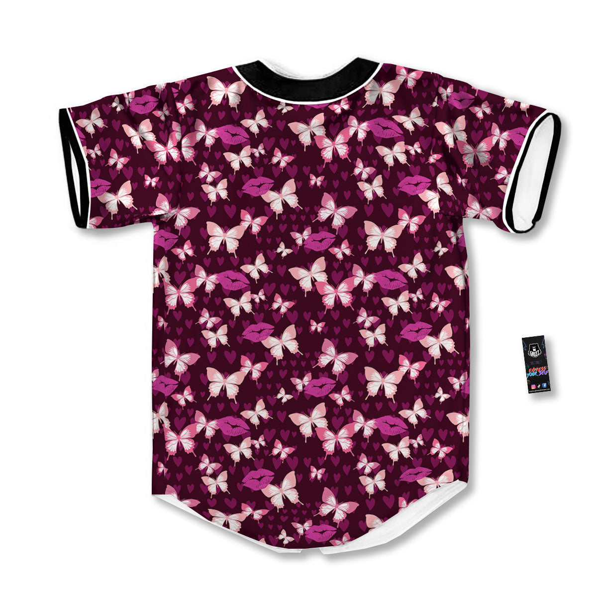 Butterfly And Girly Heart Print Pattern Baseball Jersey-grizzshop