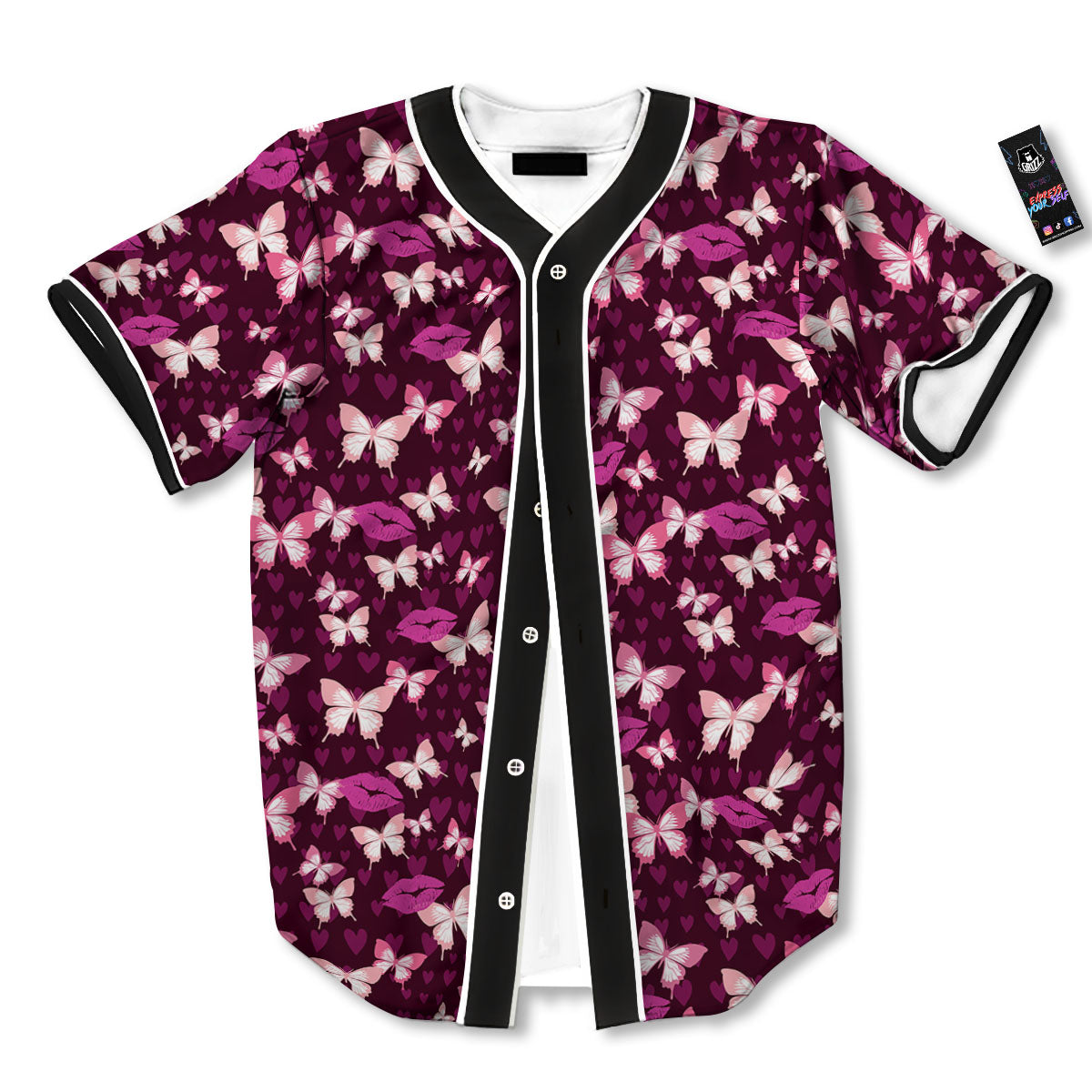 Butterfly And Girly Heart Print Pattern Baseball Jersey-grizzshop