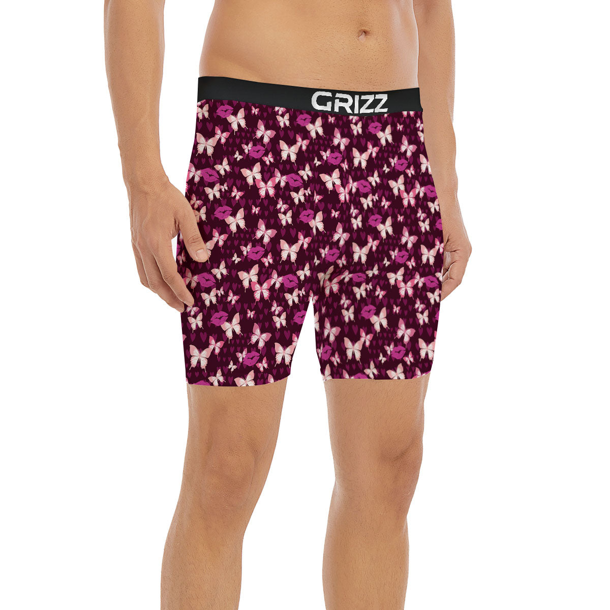 Butterfly And Girly Heart Print Pattern Boxer Briefs-grizzshop