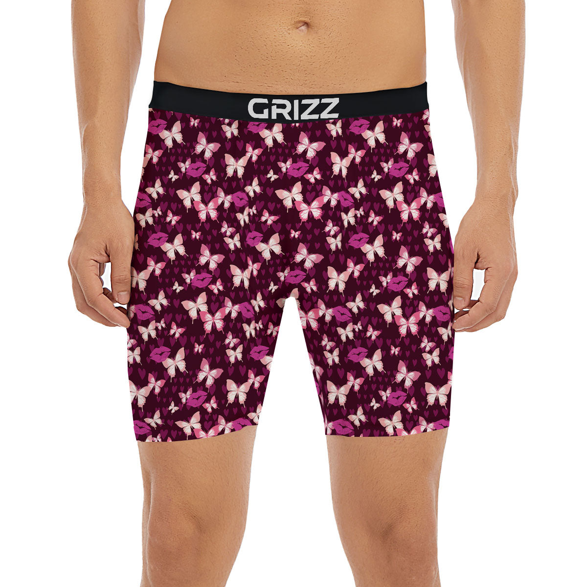 Butterfly And Girly Heart Print Pattern Boxer Briefs-grizzshop