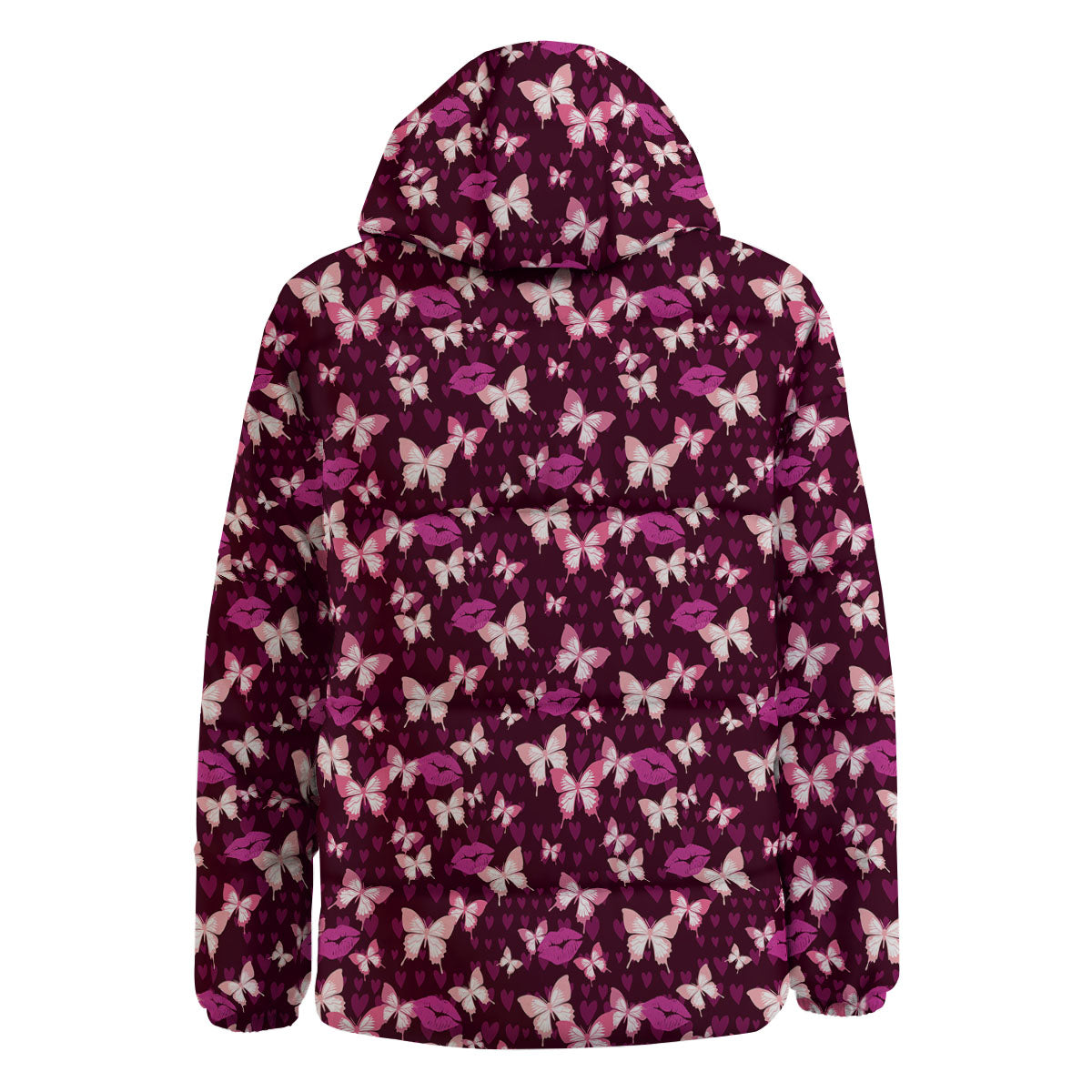Butterfly And Girly Heart Print Pattern Down Jacket-grizzshop