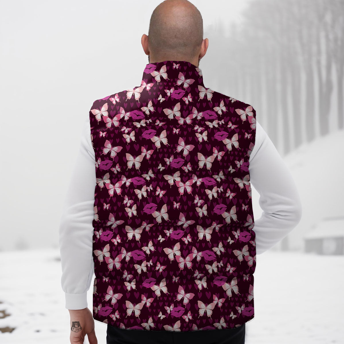 Butterfly And Girly Heart Print Pattern Down Vest