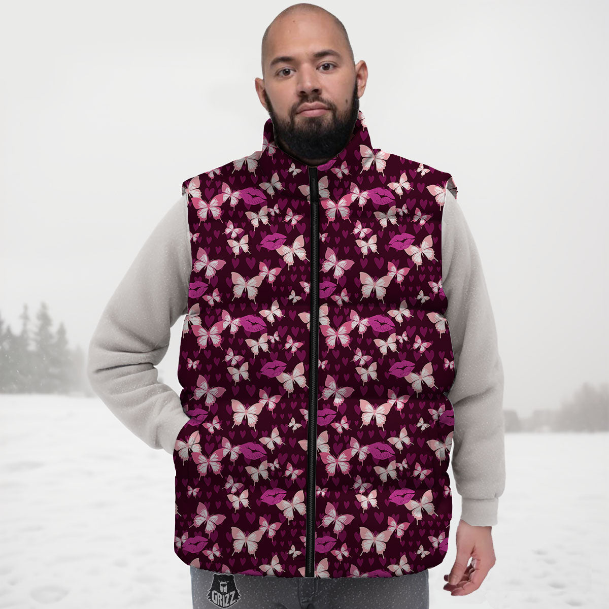 Butterfly And Girly Heart Print Pattern Down Vest