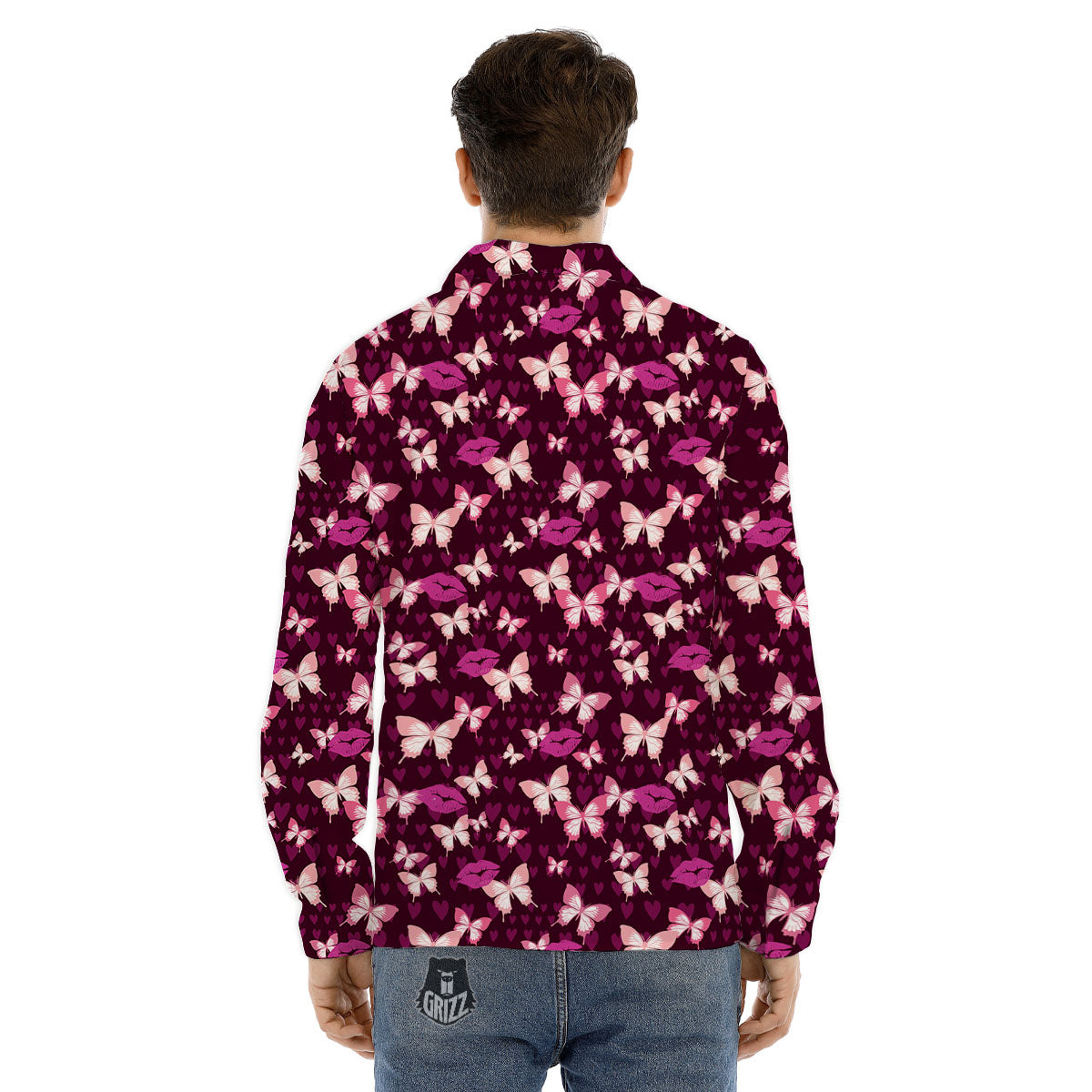 Butterfly And Girly Heart Print Pattern Men's Dress Shirts-grizzshop