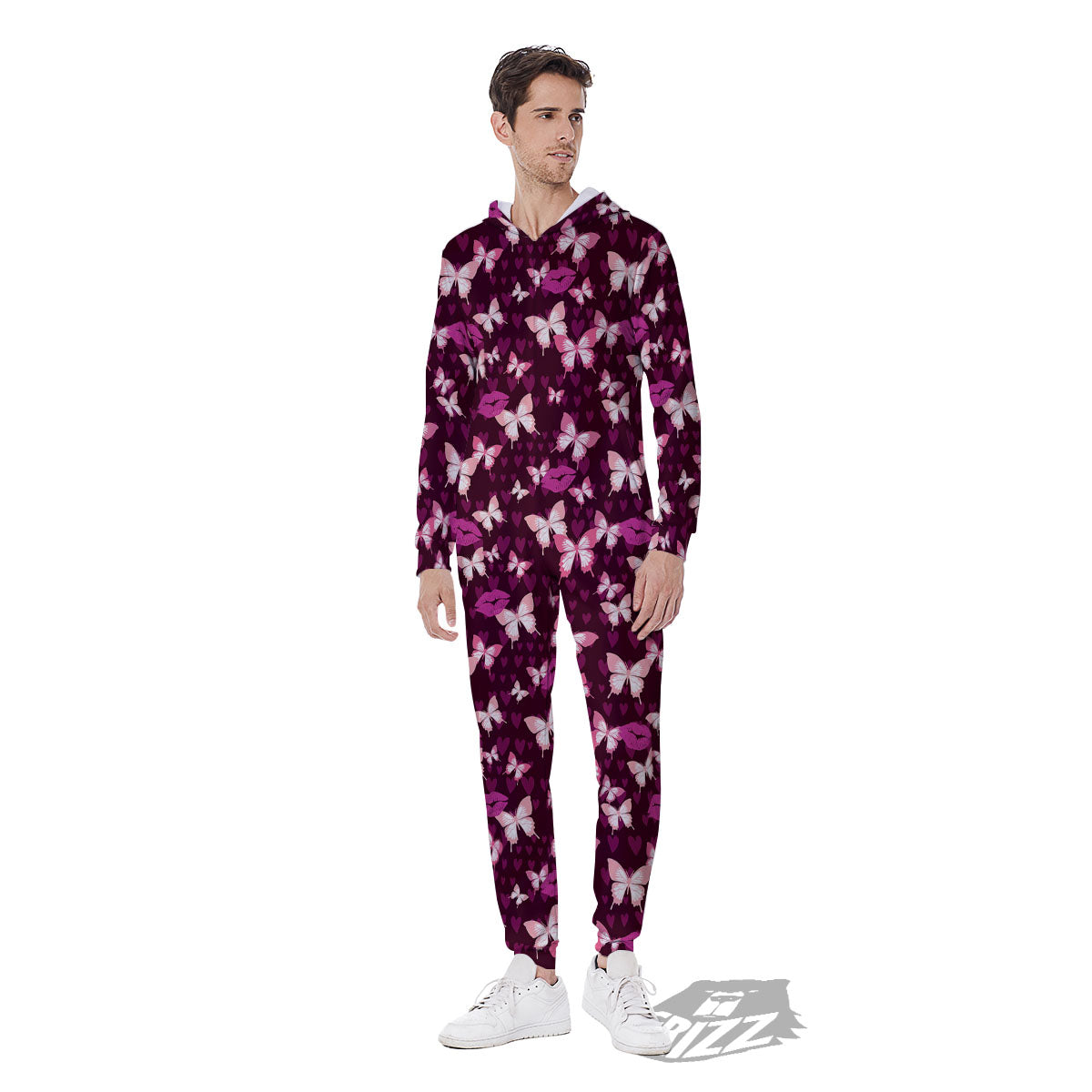 Butterfly And Girly Heart Print Pattern Men's Jumpsuit-grizzshop