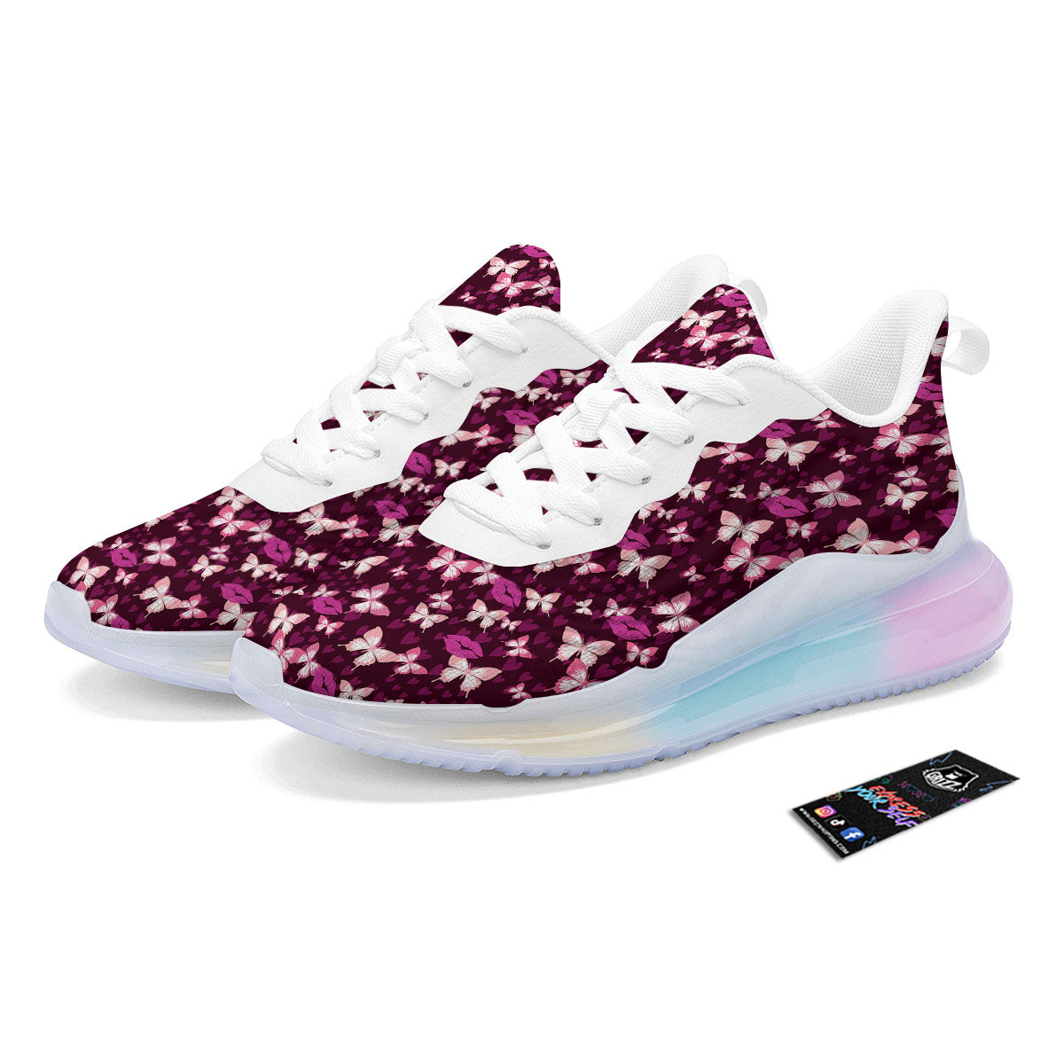 Butterfly And Girly Heart Print Pattern Running Sneakers-grizzshop