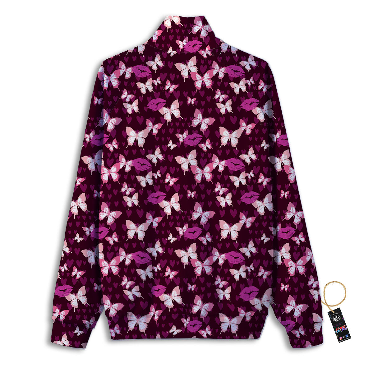 Butterfly And Girly Heart Print Pattern Track Jacket-grizzshop
