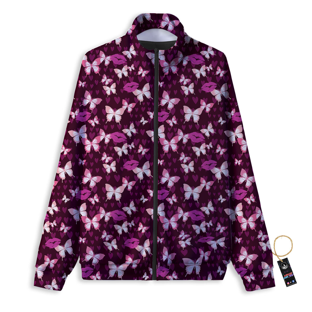 Butterfly And Girly Heart Print Pattern Track Jacket-grizzshop