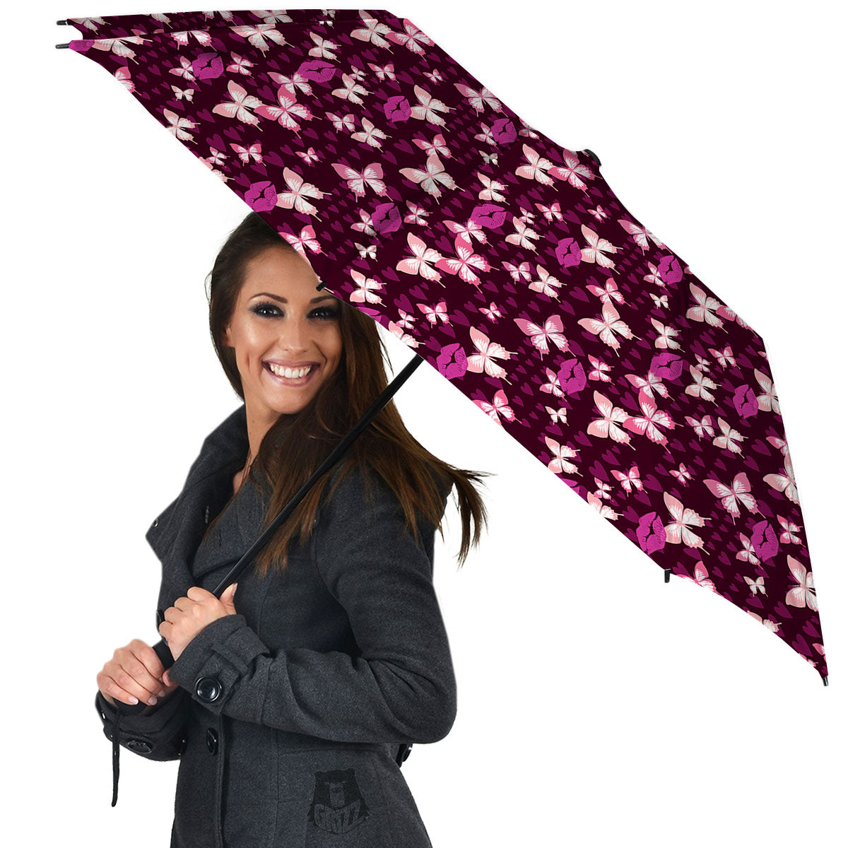 Butterfly And Girly Heart Print Pattern Umbrella-grizzshop