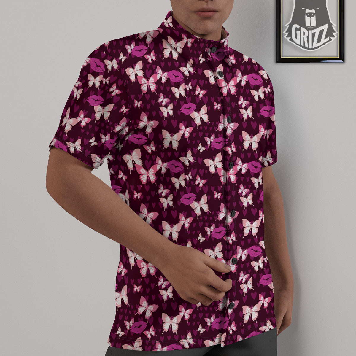 Butterfly And Girly Heart Print Pattern Untucked Shirts-grizzshop