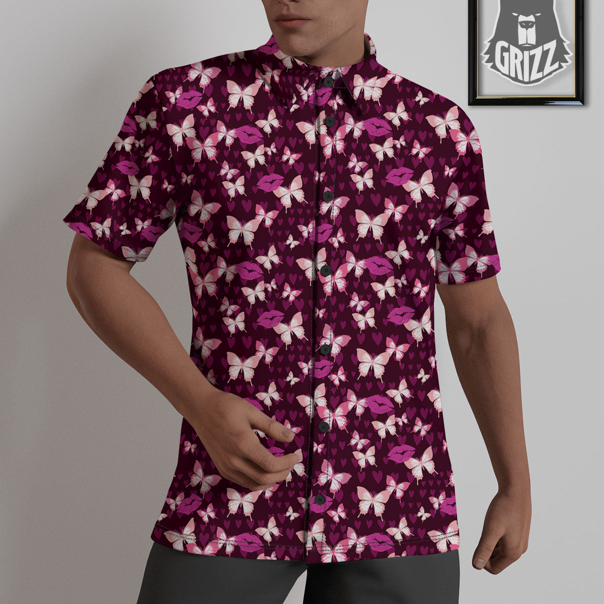 Butterfly And Girly Heart Print Pattern Untucked Shirts-grizzshop
