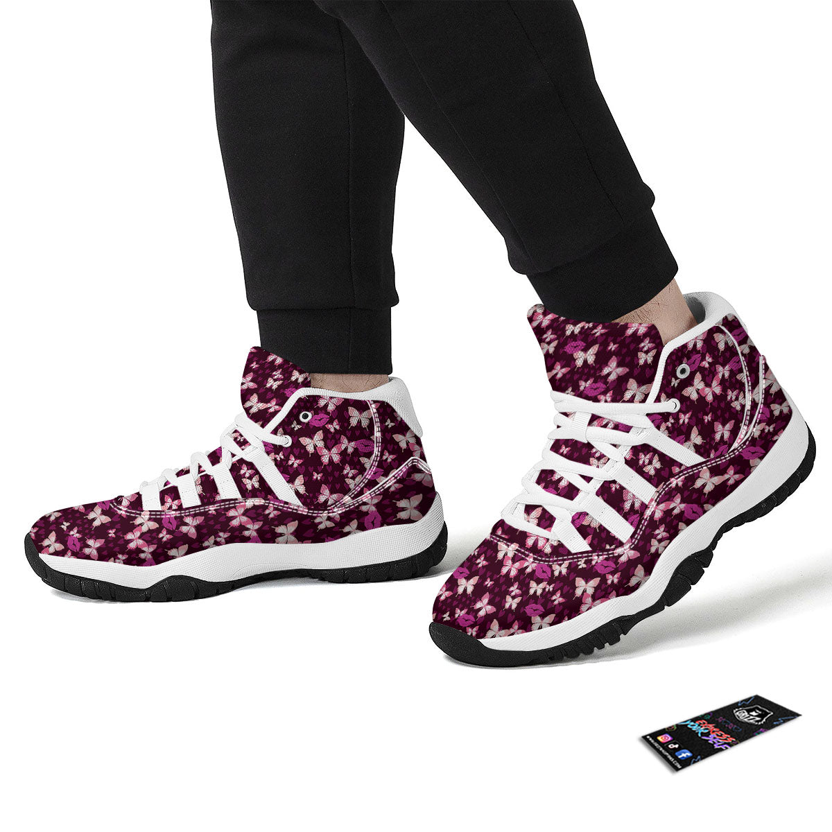 Butterfly And Girly Heart Print Pattern White Bball Shoes-grizzshop