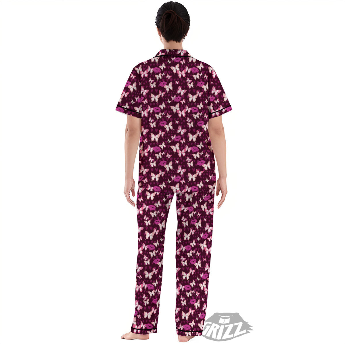 Butterfly And Girly Heart Print Pattern Women's Pajamas Set-grizzshop