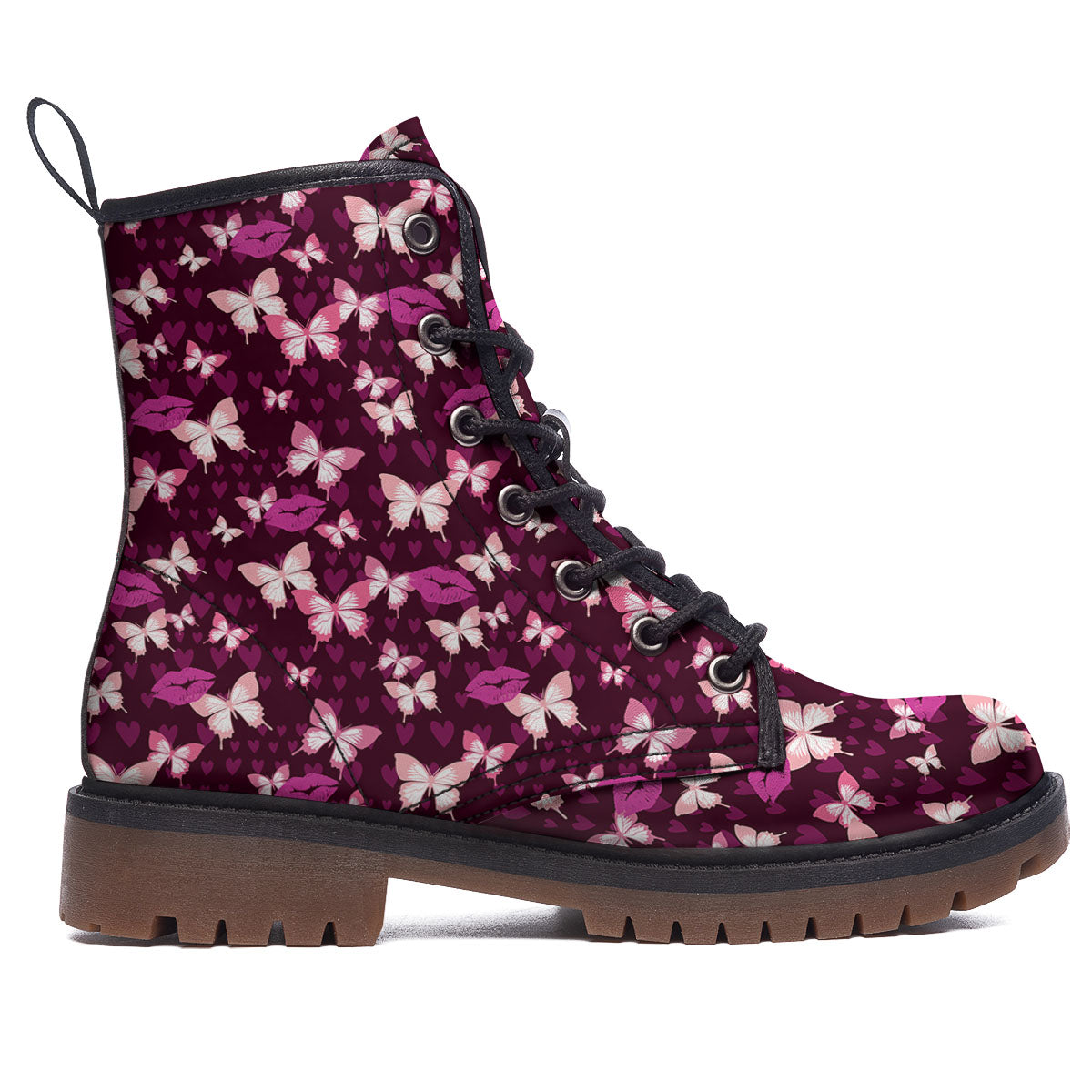 Butterfly And Girly Heart Print Pattern Work Boots-grizzshop