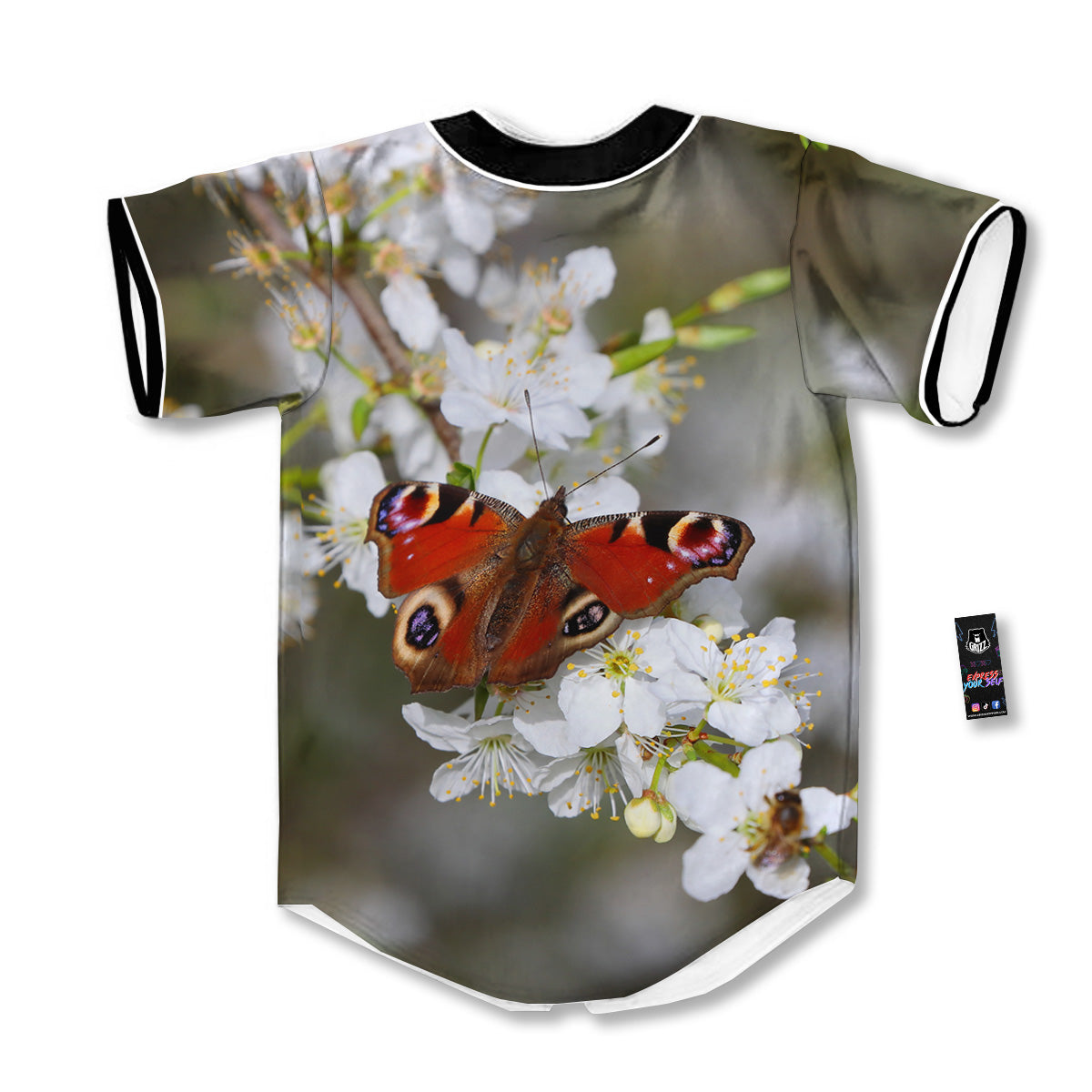 Butterfly Blossom Flower Print Baseball Jersey-grizzshop